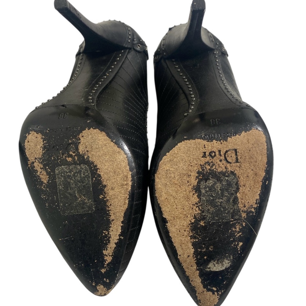 Christian Dior Black Leather Studded Accent Heels with Bow Detail - Picture 5 of 7